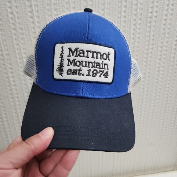 Marmot Men's Blue and White Retro Snap Back Trucker Hat - Picture 4 of 7
